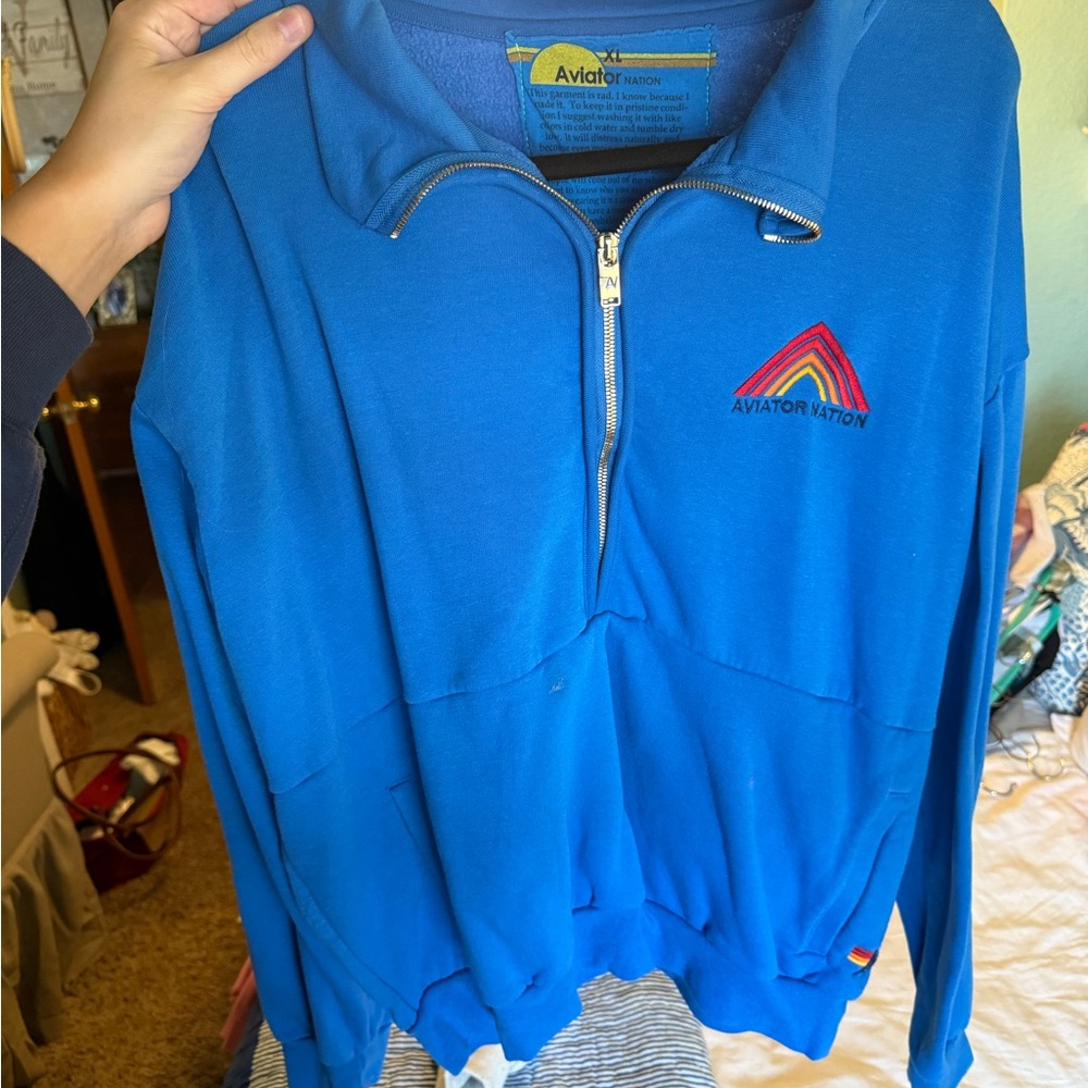 Aviator Nation Vibrant Blue Zip-Up Sweater